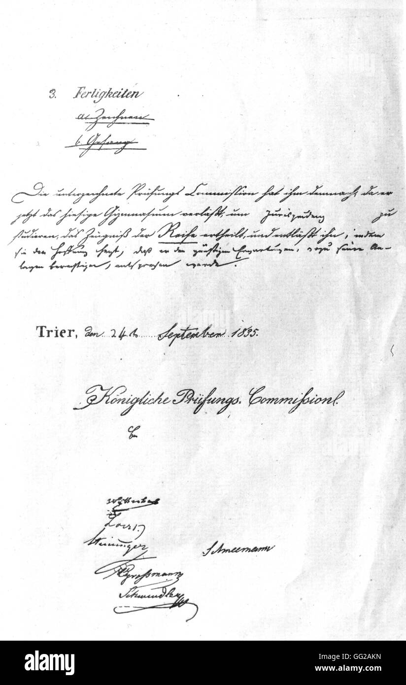 Diplom von Karl Marx 1835-Deutschland-Karl-Marx-Haus Stockfoto