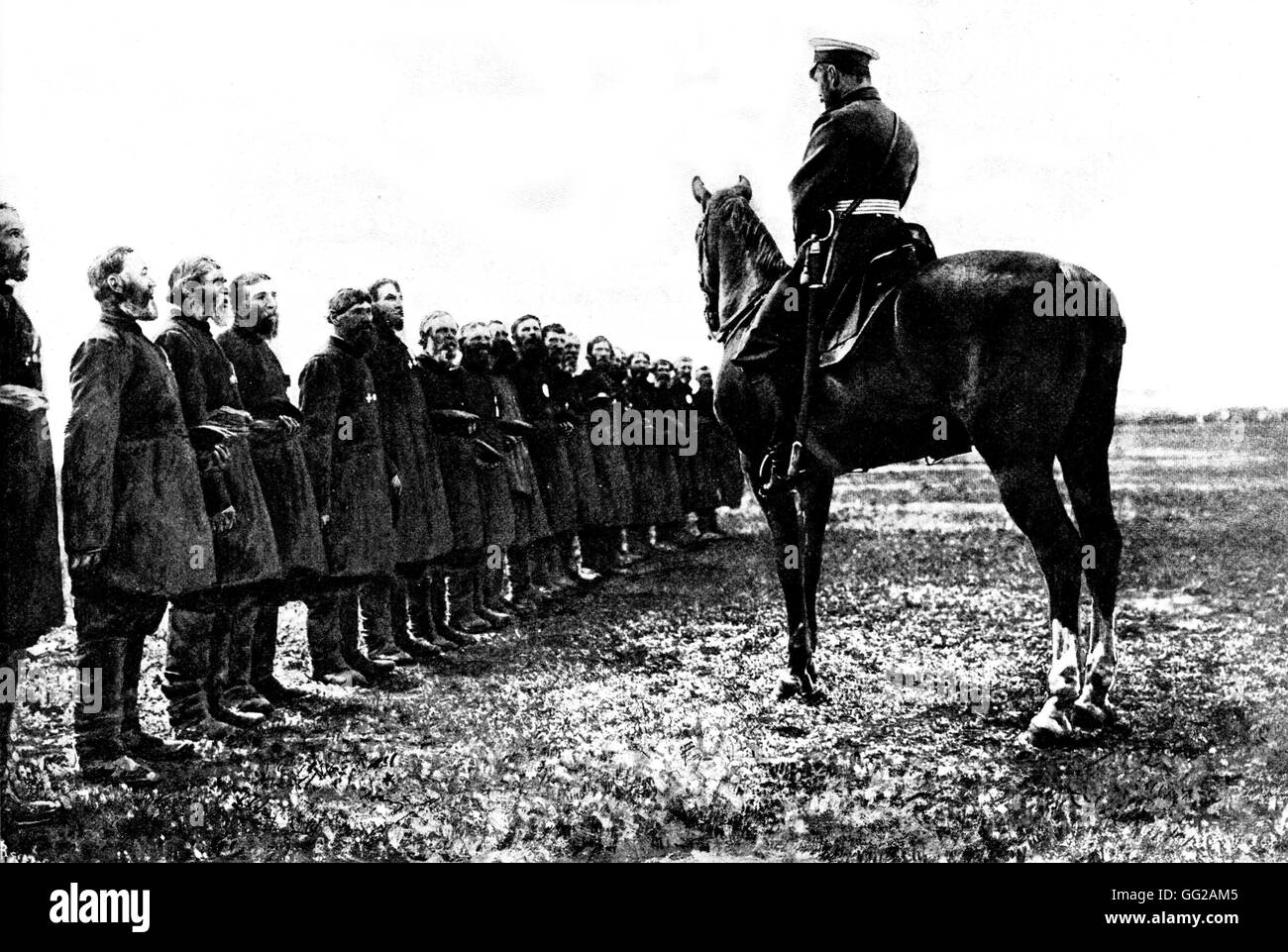 "Der kleine Vater Zar". Nikolaus II. und die alten Männer der Kharkof Juli 1904 Russland Stockfoto