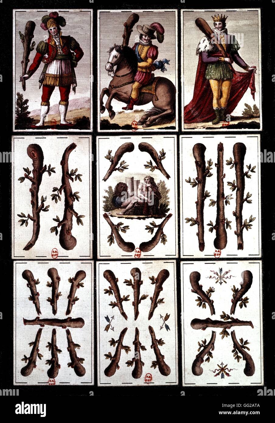 Brettspiel, bekannt als "Jeu de l'aluette', gestochen von José Martiny de Castro für Joseph Bonaparte des 19. Jahrhunderts in Paris. Bibliothèque De La Sorbonne Stockfoto