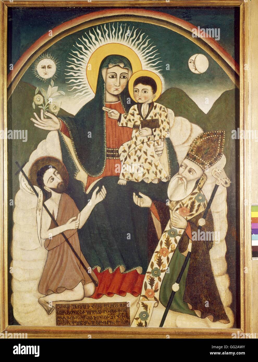 Madonna mit Kind mit St. Johannes und St. Gregory aus dem 17. Jahrhundert anonym Stockfoto