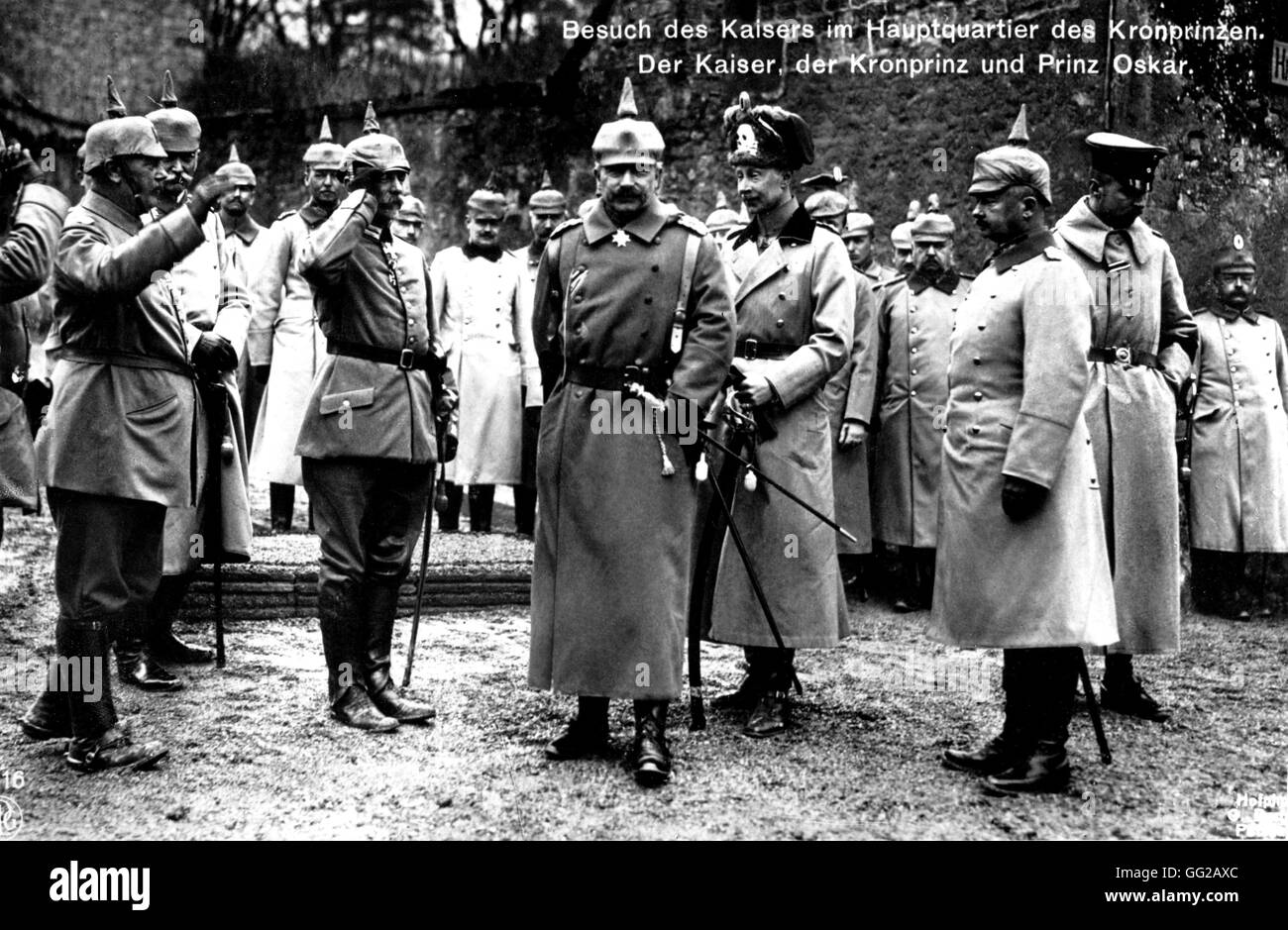 Der Kaiser, der Kronprinz und Prinz Oskar 1914 Deutschland - Weltkrieg Stockfoto