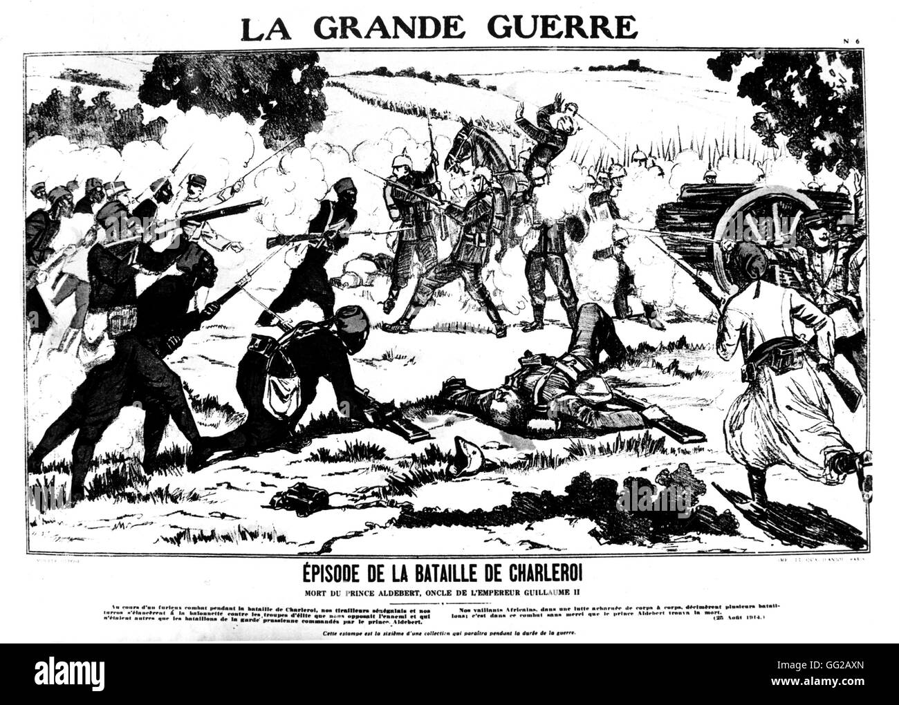 Die Schlacht von Charleroi: Tod des Prinzen Aldebert, Onkel des Kaisers Wilhelm II Belgien - Weltkrieg Stockfoto