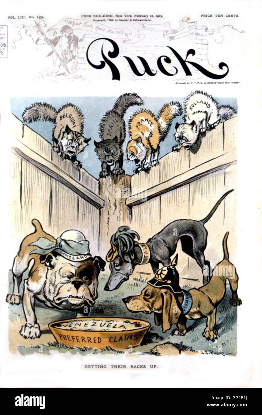 Karikatur "Puck". Über Venezuela, begehrt von den Europäern 18. Februar 1903 USA Washington. Library of Congress Stockfoto