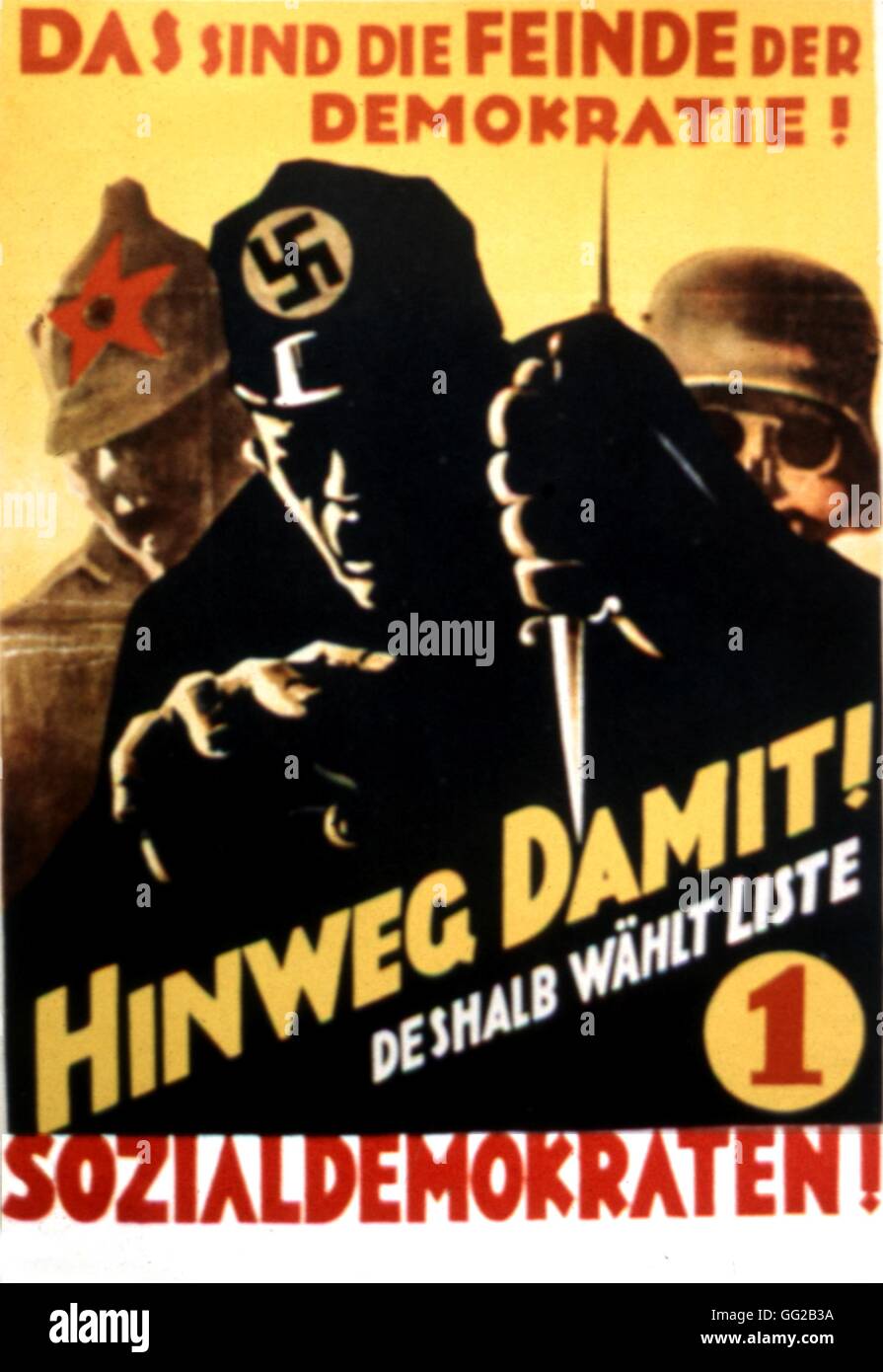 Propaganda-Wahlplakat für die Sozialdemokratische Partei Deutschlands (SPD): "Hier sind die Feinde der Demokratie!" 1930-Deutschland Stockfoto