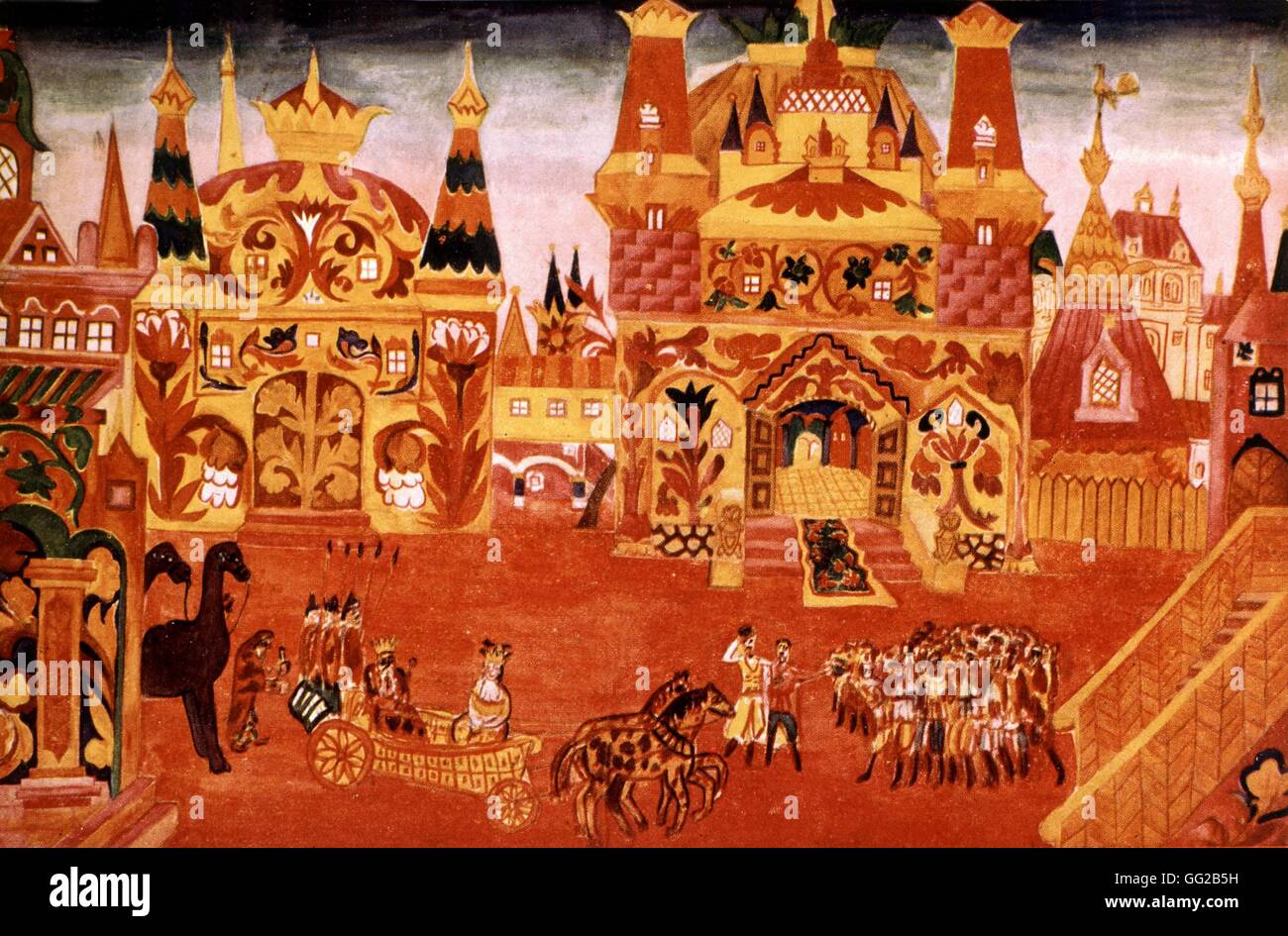 Natalia Gontcharova (1881-1962): Miniatur und Satz aus "Coq d 'or" von Rimsky-Korsakow der Ballets Russes, 5. Juni 1913 Paris, Musée des Arts Décoratifs Stockfoto