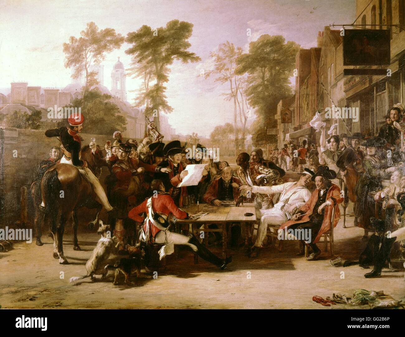 Sir David Wilkie (1785-1841) schottischen Schule Chelsea Rentner lesen die Waterloo Versand 1822 Öl auf Holz (1,58 x 0,97 m.) London, Apsley House, The Wellington Museum Stockfoto