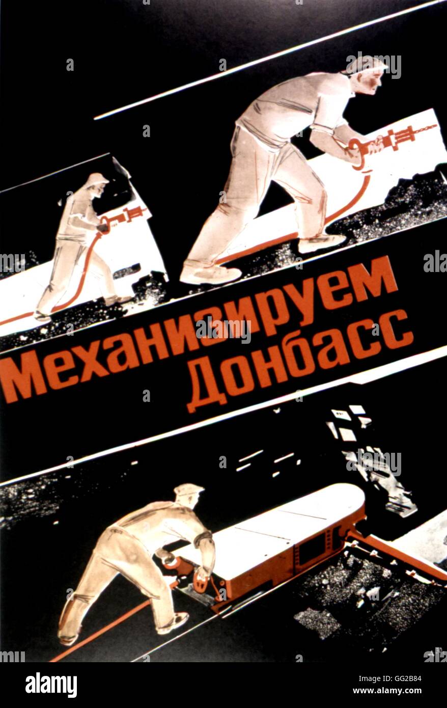 Propagandaplakat von A. Deïneka. "Mechanisierung der Donbass" 1930 UdSSR Stockfoto