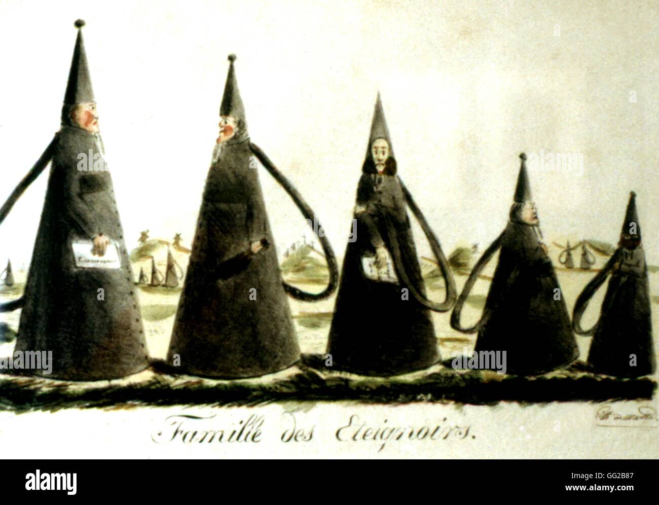 Antiklerikalen Lithographie A. Deveria (1800-1857), "Spielverderber Familie" 1819 in Paris, Musée Carnavalet Stockfoto