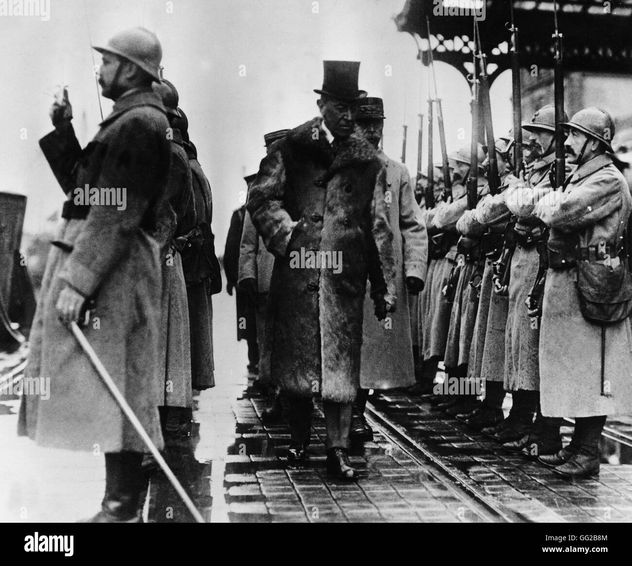 Wilson, inspizieren die Ehre-Firma in Calais 12. März 1918 Weltkrieg, Frankreich Stockfoto