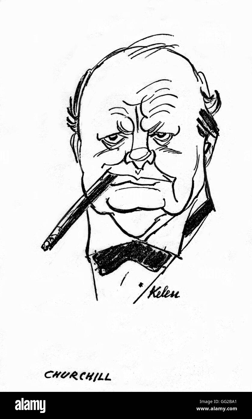 Satirische Cartoon von Kelen auf Churchill c.1930 Großbritannien Stockfoto