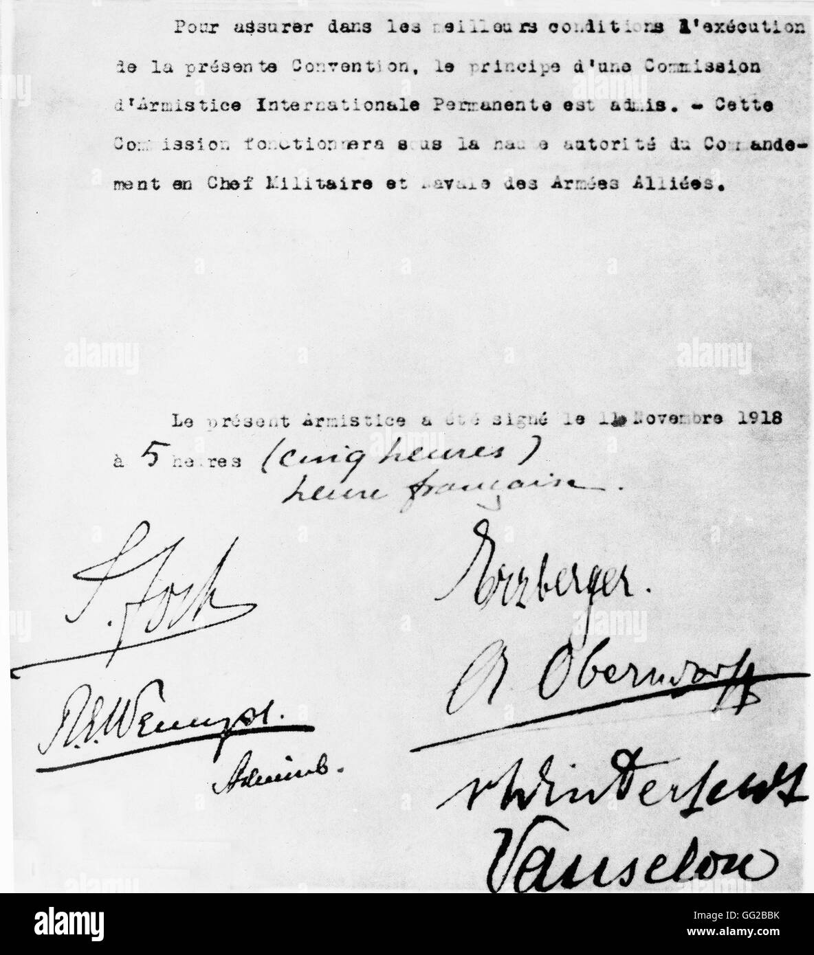 Letzte Seite des Übereinkommens der Waffenstillstand unterzeichnet in Rethondes am 11. November 1918 Frankreichs, Weltkrieg Stockfoto