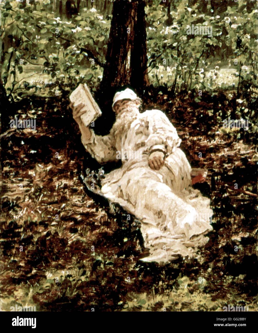 Ilja Repin russische Schule Tolstoj ruht im Wald 1891 Öl auf Leinwand Moskau, Tretjakow-Galerie Stockfoto