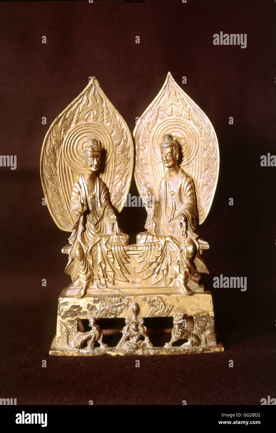 Prabhutaratna und Sakyamum Golden bronze 518 A.D. China Paris, Musée Guimet Stockfoto