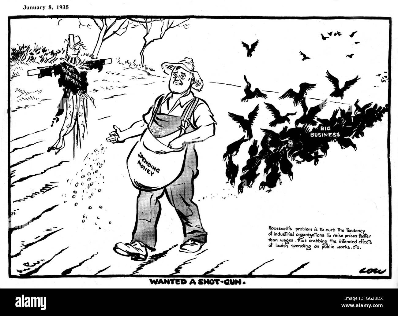 Satirische Cartoon gegen Roosevelt 1935 USA Stockfoto