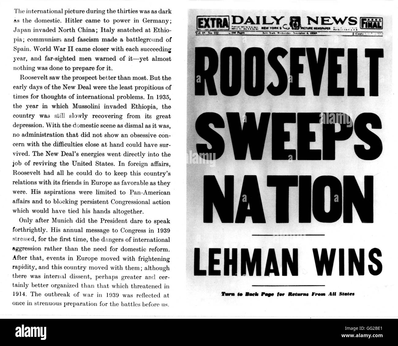 Poster zu Franklin Delano Roosevelt gewann die Wahlen 1936 Vereinigte Staaten Stockfoto