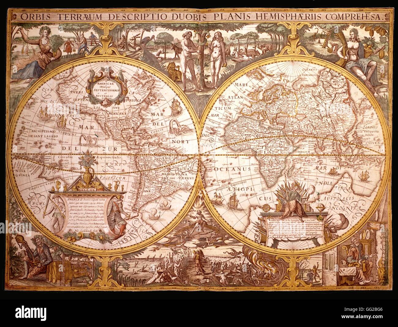 Anonym, Weltkarte aus dem 16. Jahrhundert Frankreich Stockfoto