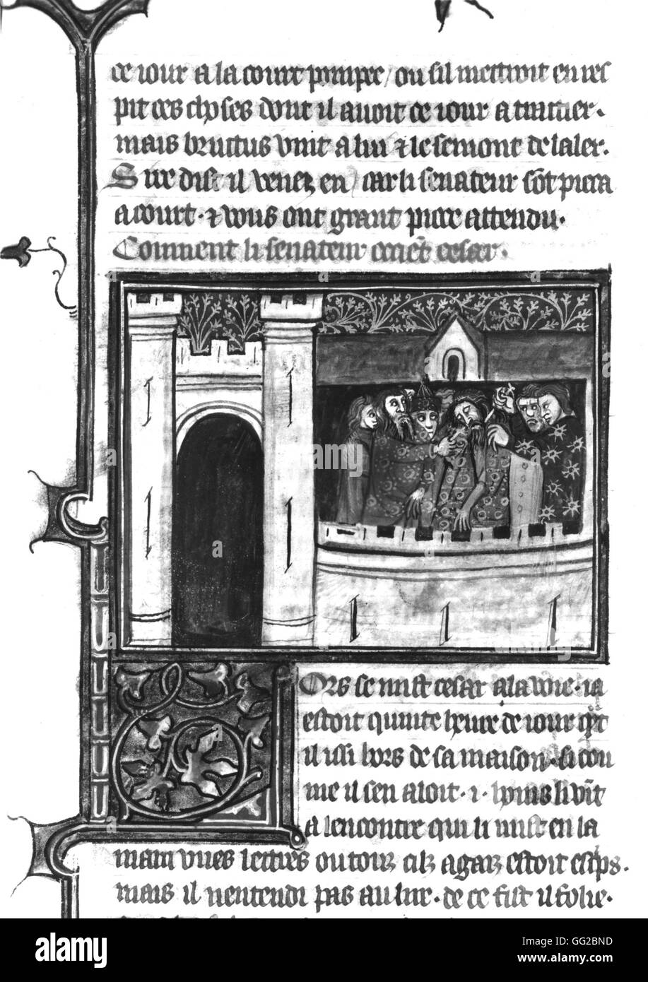 Miniatur, "Antiken römischen Geschichten" oder 'Book of Caesar': Cäsars Ermordung 1364 Miniatur Stockfoto