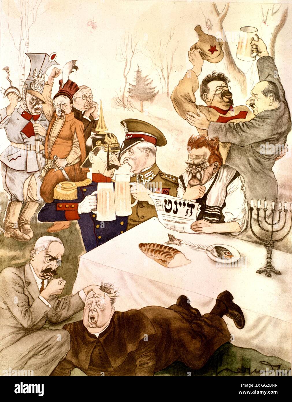 Satirische Cartoon von Czermanski: wie der rechte Flügel das Pilsudski (1867-1935) Regierung 1931 Polen Paris sieht. BDIC Stockfoto