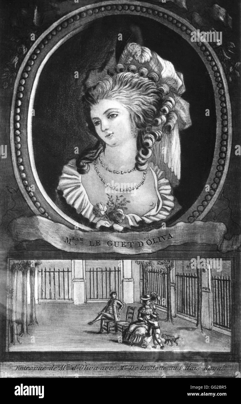 Halsband der Königin Königin: Mademoiselle Olive trifft Monsieur De La Mothe im Palais Royal aus dem 18. Jahrhundert Stockfoto