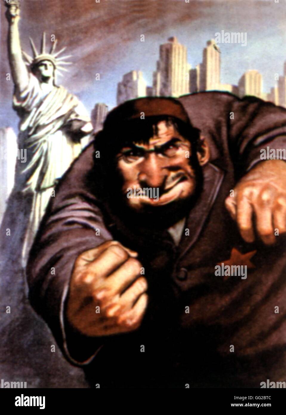 Zeichnung von Boccasile, wegen und anti-amerikanische faschistische Propaganda Poster Italien 1943 - Zweiter Weltkrieg Stockfoto