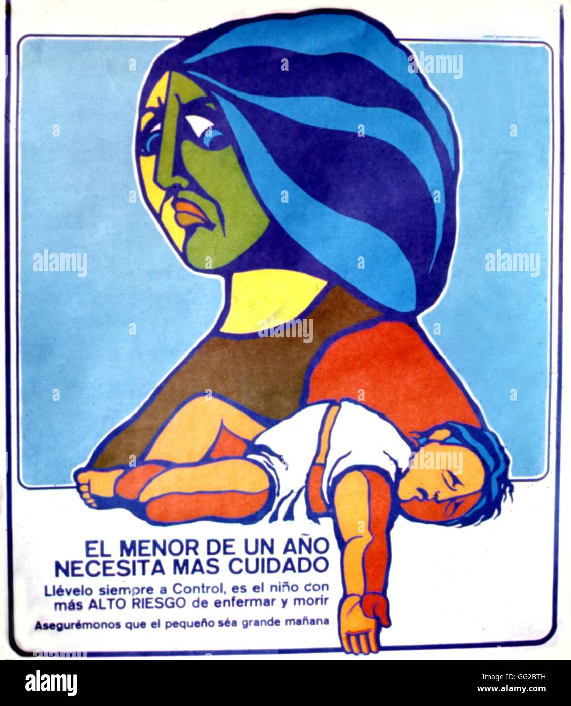 Plakatwerbung für die Verbesserung der Gesundheit, unter Allende-Regierung ausgestellt: 'Kinder im Alter von weniger als 1 Jahr brauchen mehr Pflege' c.1971/1972 Chile C.S.L.R.P.C. Stockfoto
