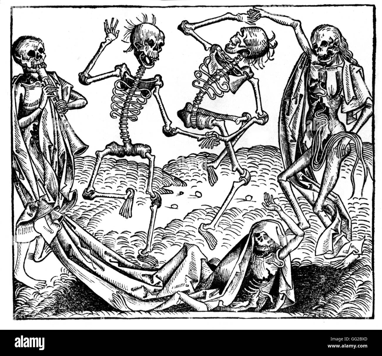 Anonymer Kupferstich, Tanz des Todes 1493 Stockfoto