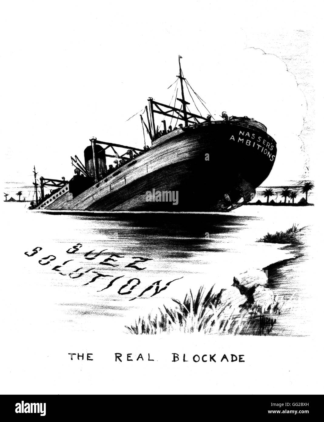 Karikatur über die Verstaatlichung des Suez-Kanals durch Oberst Nasser 1956 Ägypten - Suez-Affäre Washington - Library of Congress Stockfoto