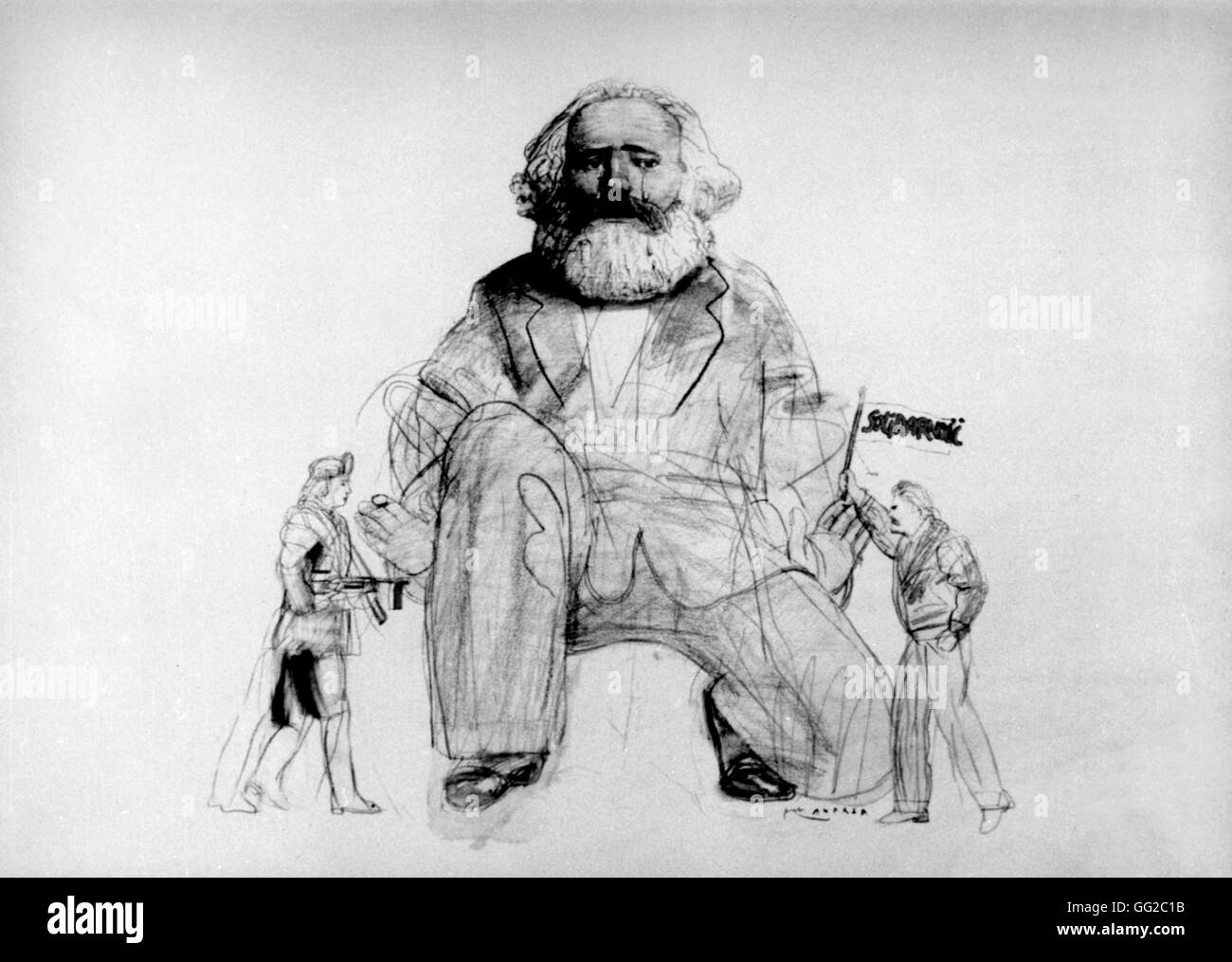 Propagandaplakat von Pat Andrea für Solidarnosc. Karl Marx.  13. Dezember 1981 Polen Stockfoto