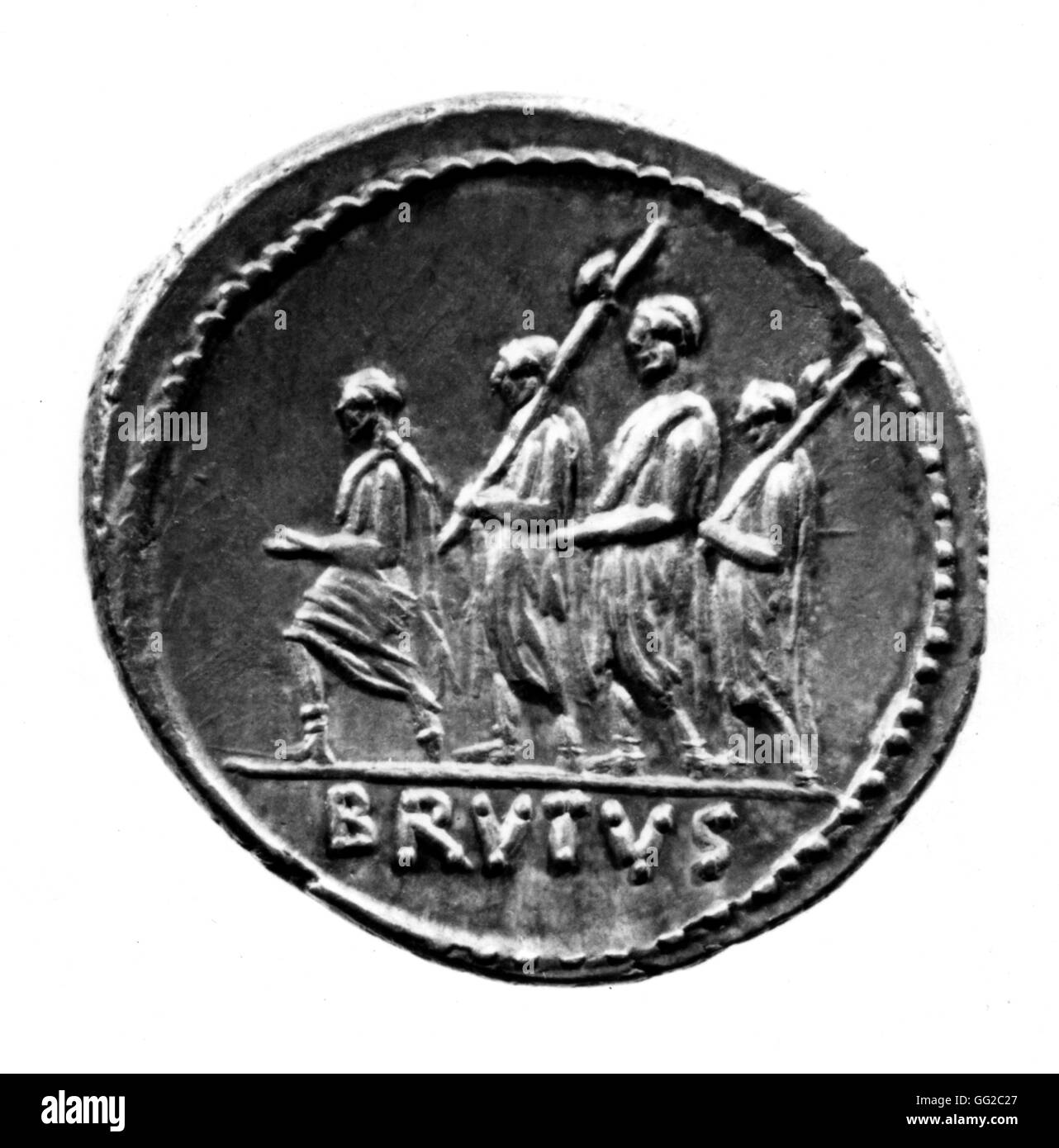 Münze (Denier), Brutus das Elder Antike Antike Rom darstellt Stockfoto