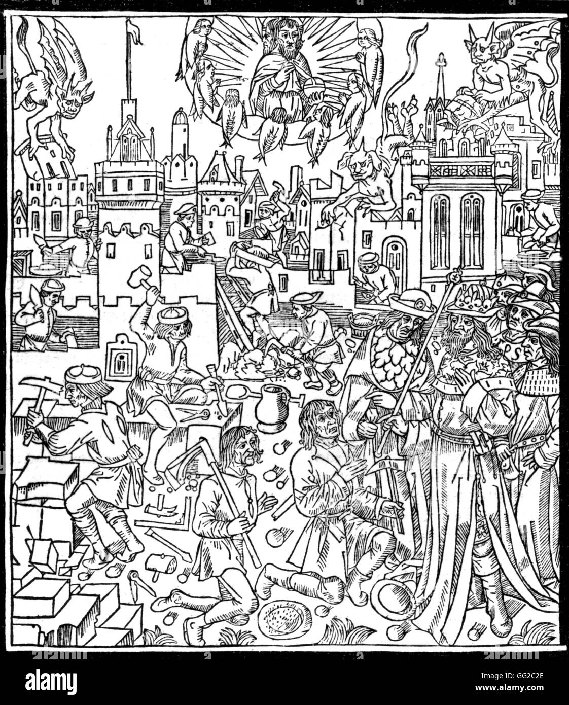 In der Handschrift des Heiligen Augustinus "The City of God" Gravur: Bau der Stadt 1486 Stockfoto