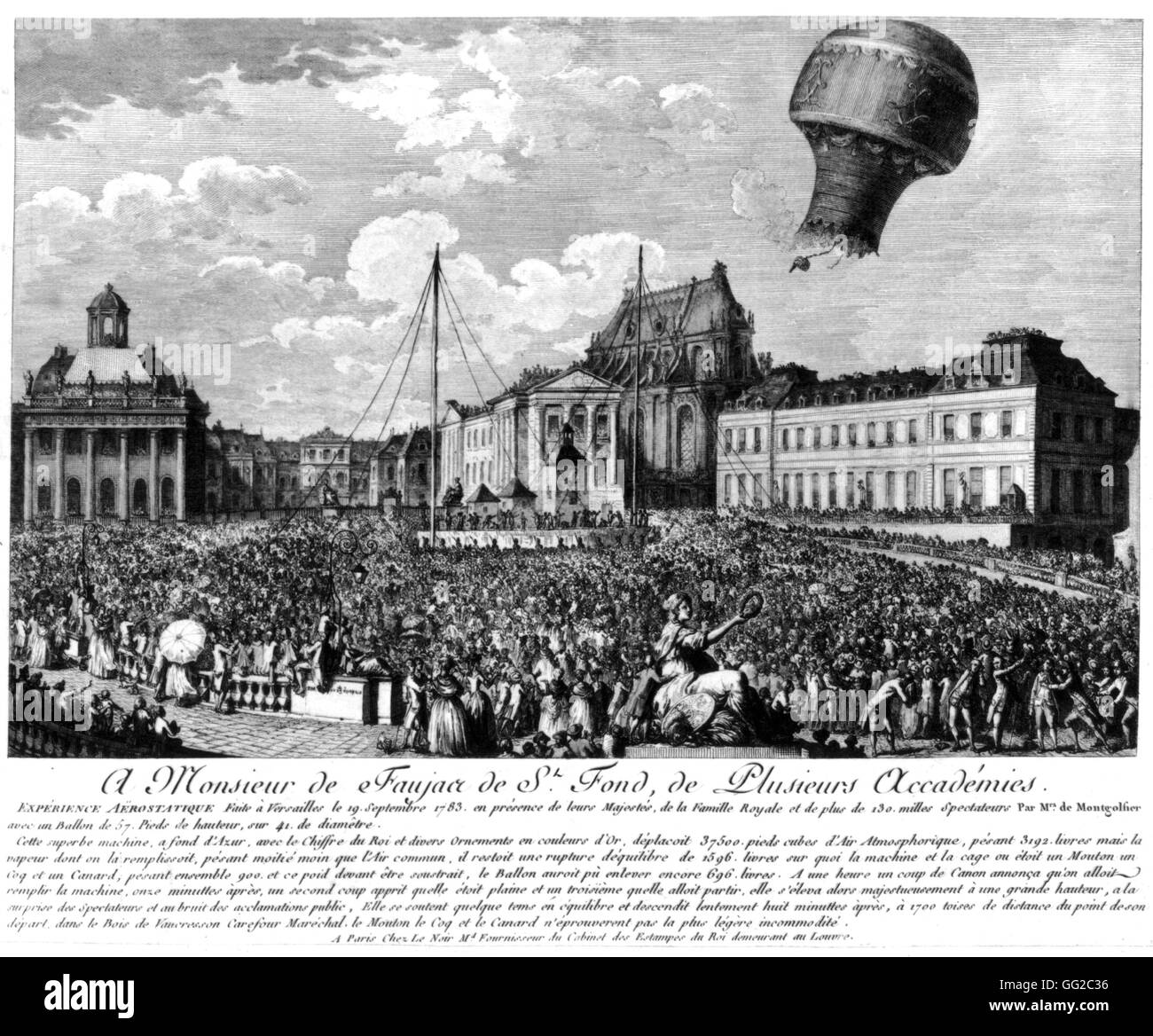 Aerostat experiment durchgeführt, in Versailles 19. September 1733 Frankreich Stockfoto