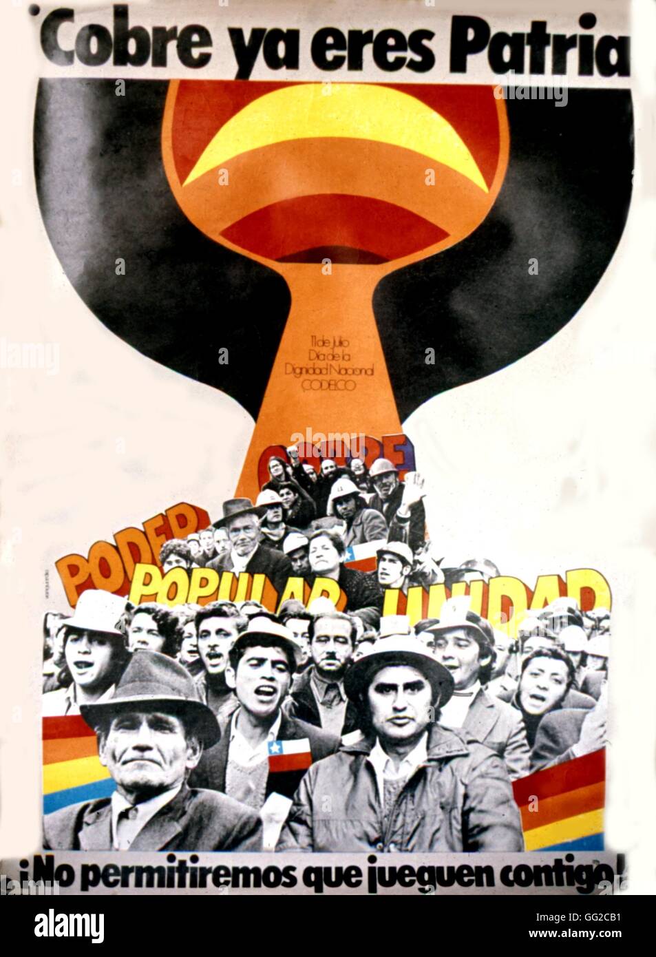 Propagandaplakat unter Allende-Regierung ausgestellt: "Kupfer, von nun an werden Sie Vaterland gehören. Wir werden nicht zulassen, ihr Spiel mit Ihnen "c.1971/1972 Chile C.S.L.R.P.C. Stockfoto