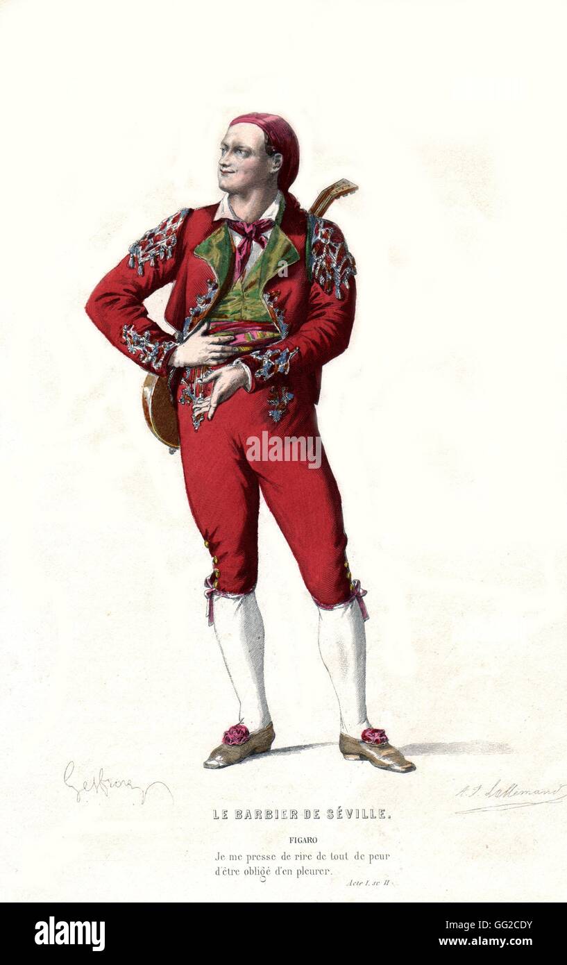 Kupferstich von Lallemand, Beaumarchais, "Der Barbier von Sevilla", Figaro 1775 Frankreich Stockfoto