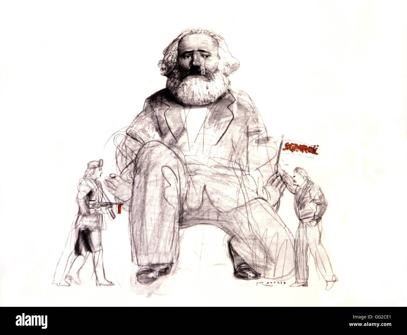 Plakat von Pat Andrea für Solidarnosc: Karl Marx 13. Dezember 1981 Polen (Copyright) Stockfoto