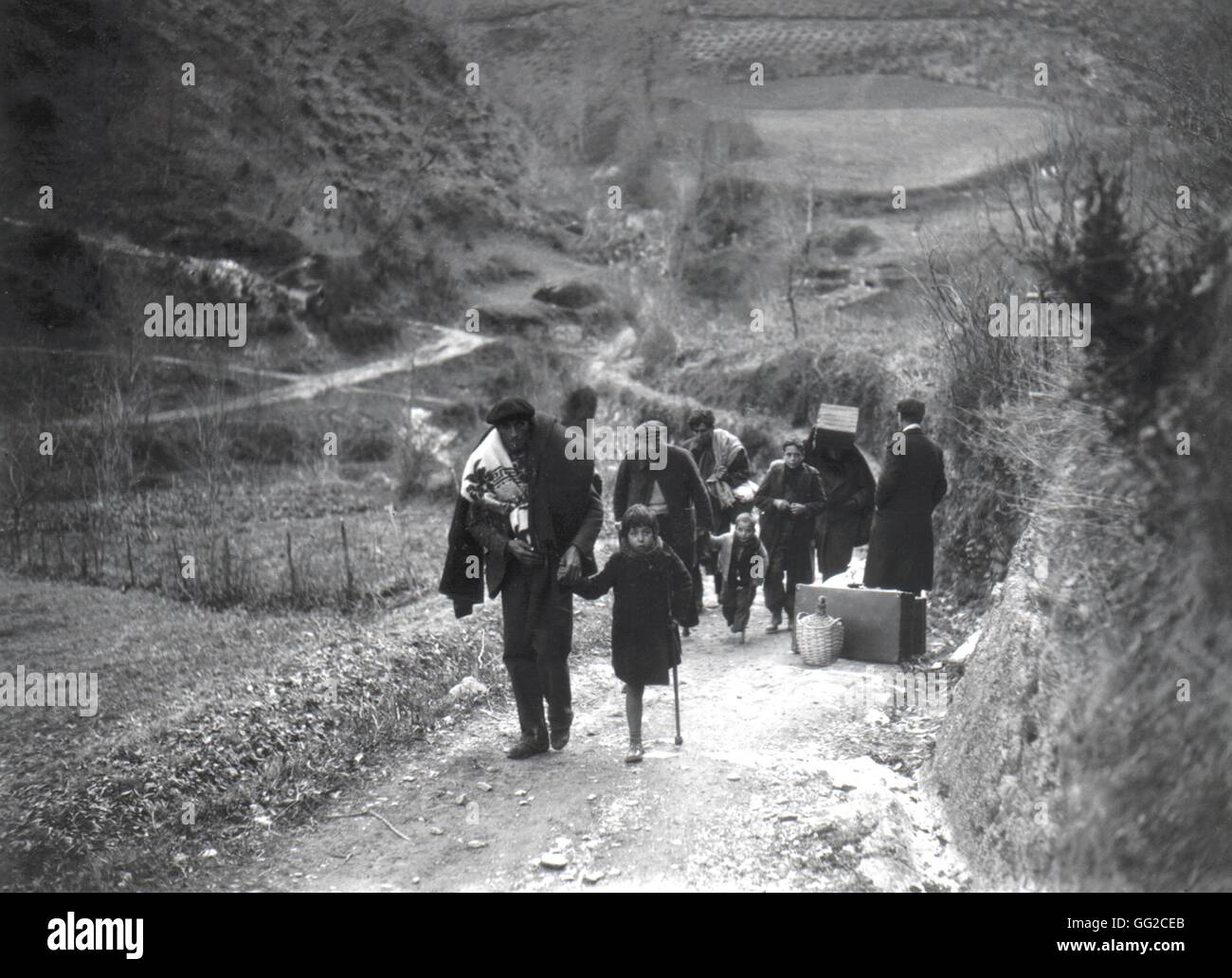 Nach der Einnahme von Barcelona, spanische Flüchtlingsströme in Frankreich (1939) 28. Juni 1939 Frankreich - spanischer Krieg Stockfoto
