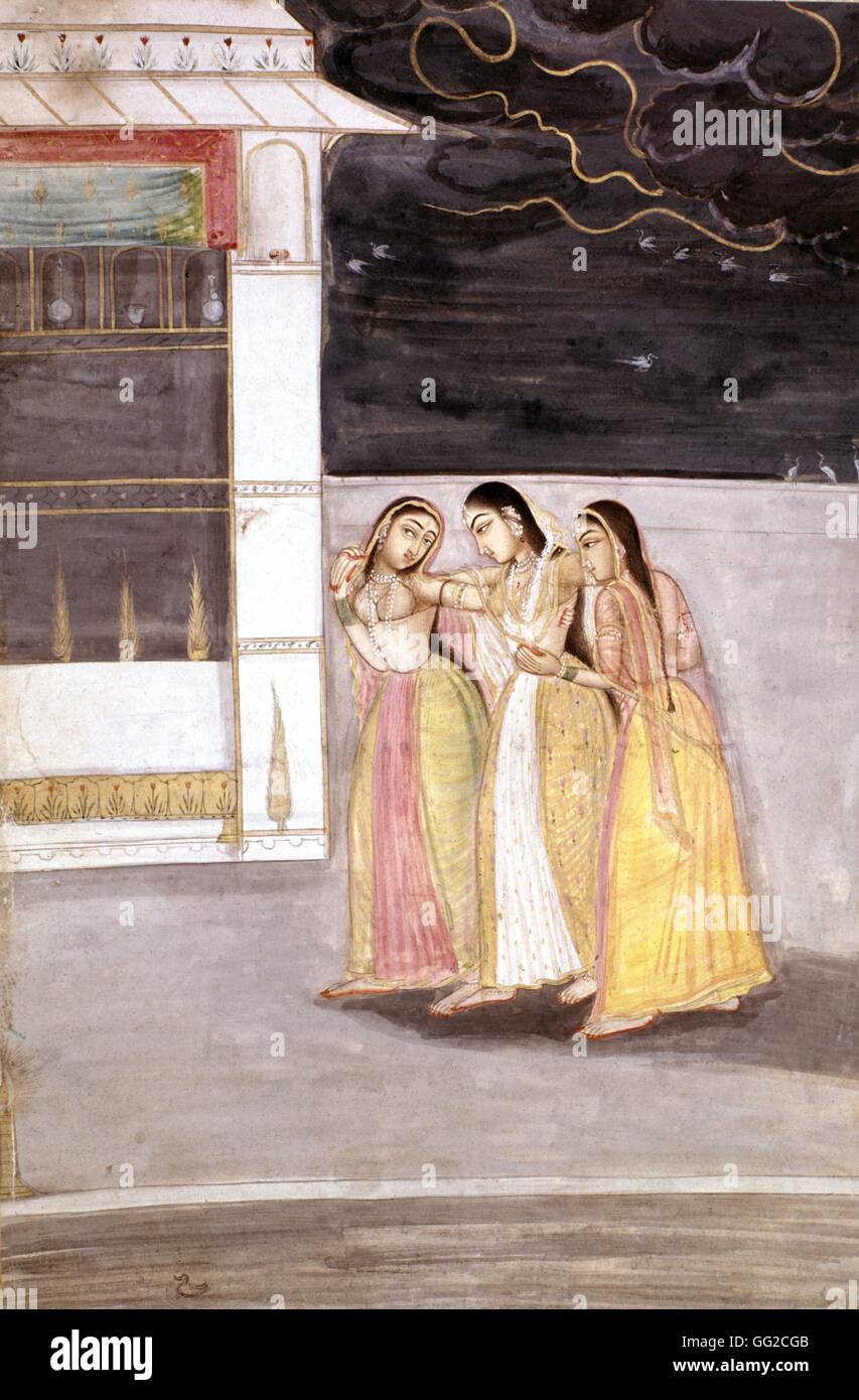Indische Miniatur. Lucknow-Schule. Prinzessin und ihren Hofdamen Indien 18. Jahrhundert Paris, Musée des Arts Décoratifs Stockfoto