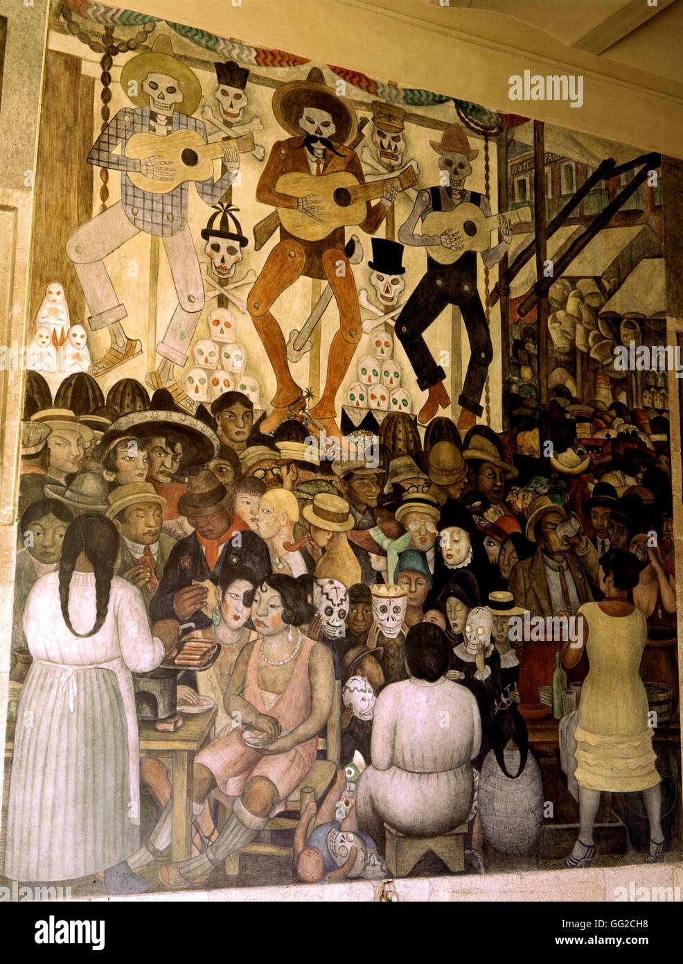 Diego Rivera Fresko: Tag der Toten 1927-1928 Mexiko, Ministerium der Ausbildung Foto Guermeur Stockfoto
