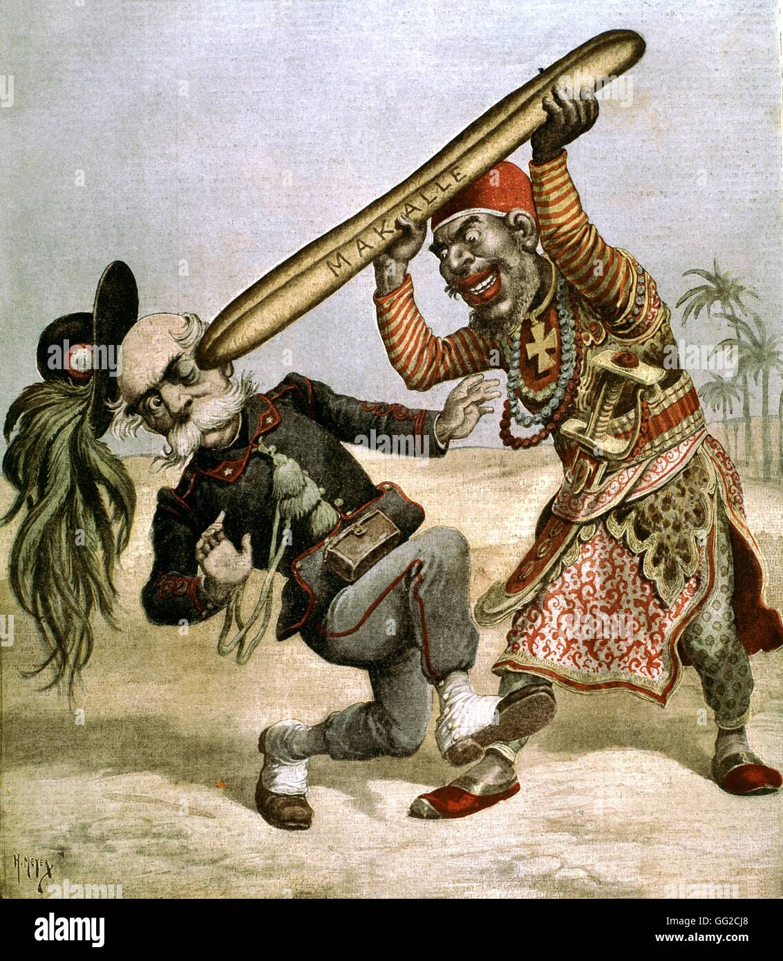 Das Vorhandensein von Italien in Äthiopien 1894 äthiopischen italienischen Krieg-Karikatur Stockfoto