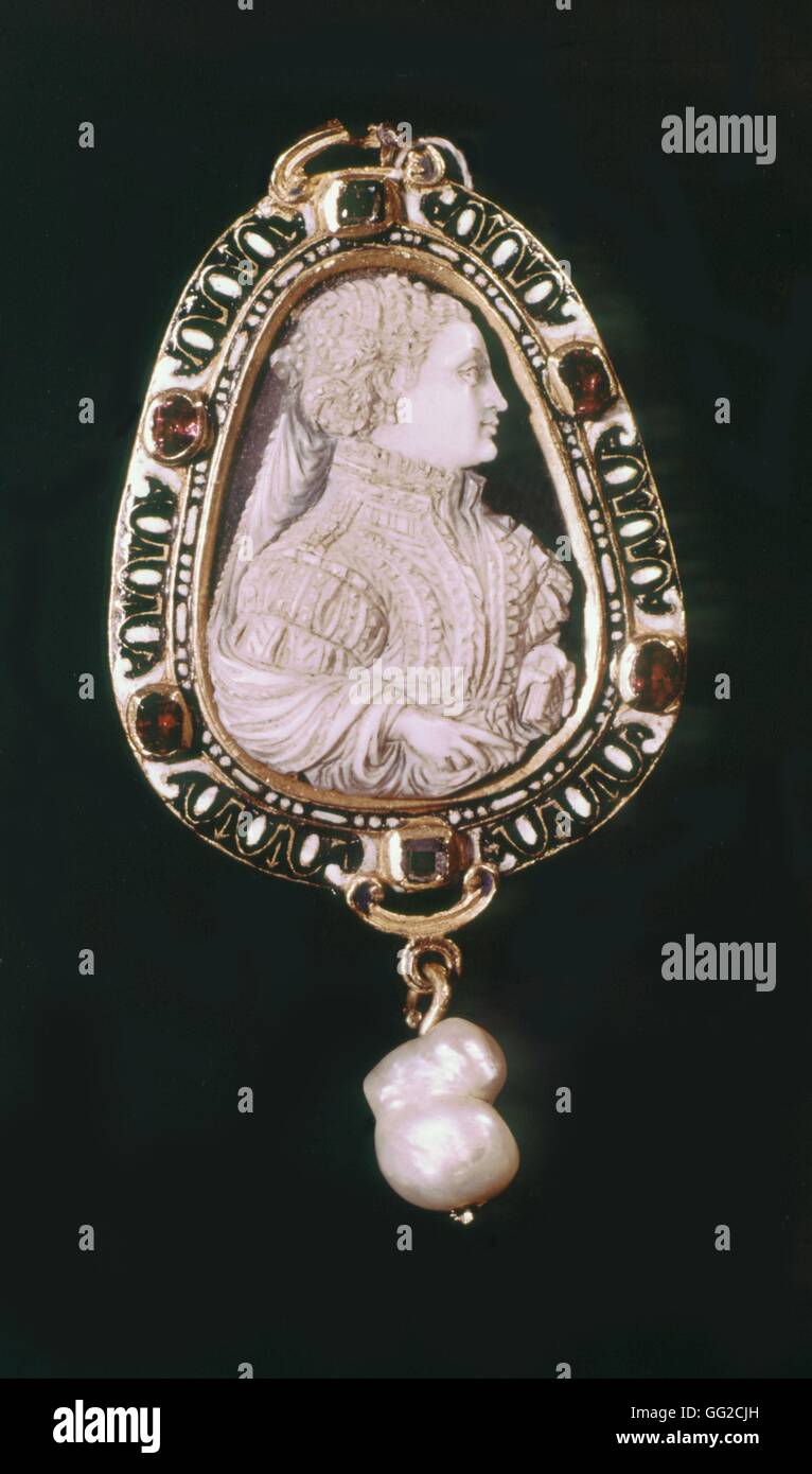 Cameo-Auftritt mit Perlen: Mary Stuart Agate und Onyx Ende des 16. Jahrhunderts England Stockfoto