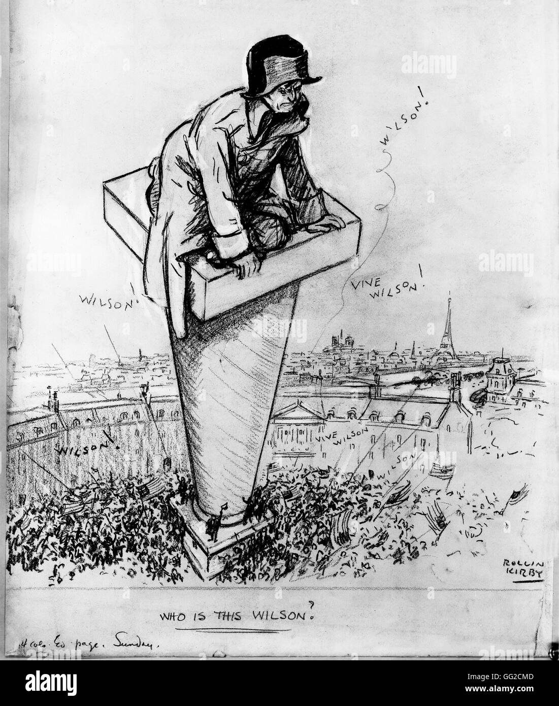 Präsident Wilsons Besuch in Frankreich am Ende des ersten Weltkrieges Karikatur von Kirby Weltkrieg, Frankreich, 1919. Washington, Library of Congress Stockfoto