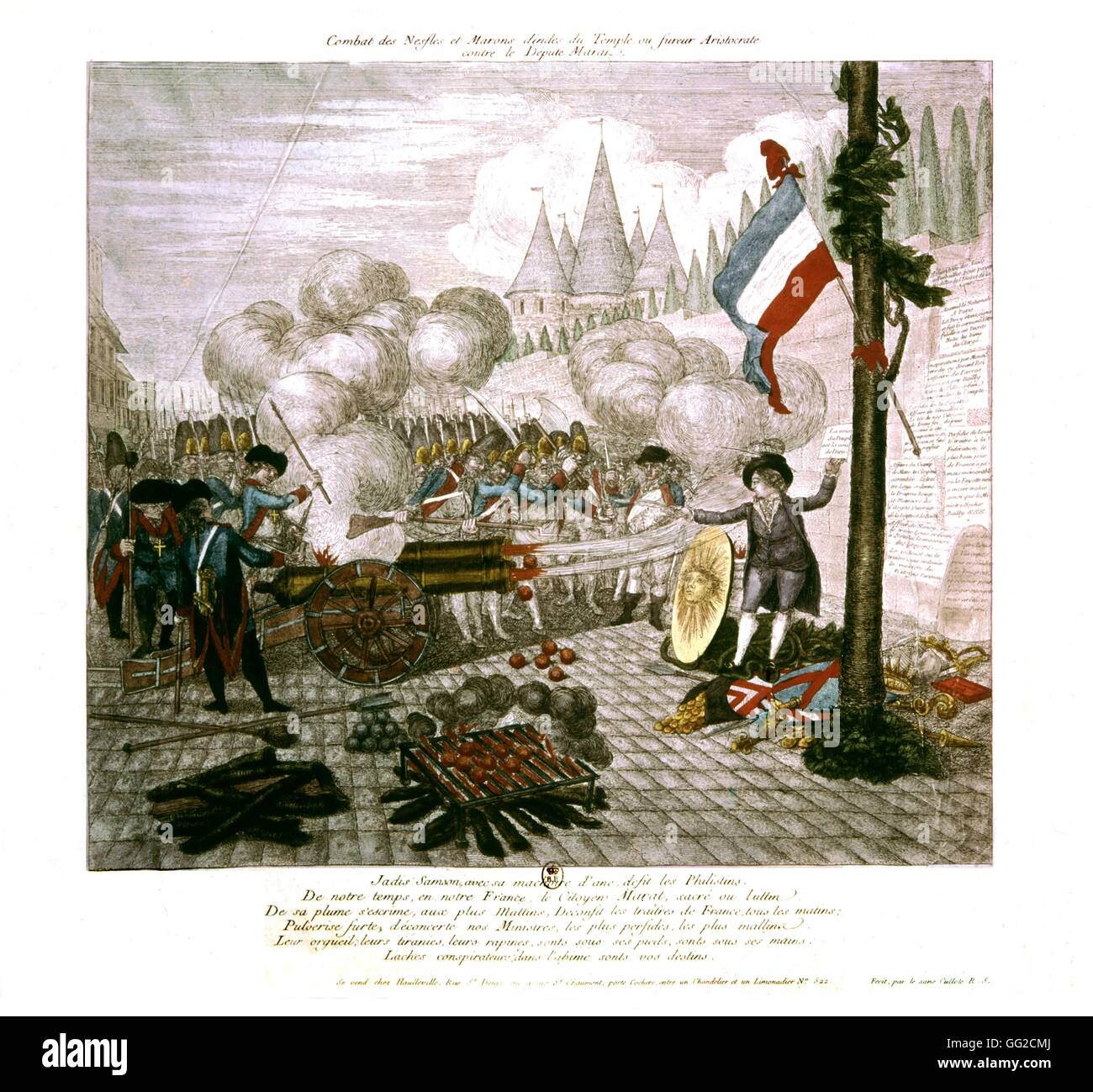 Männer kämpfen mit Medears und Rosskastanien oder zukünftige Aristokrat gegen den stellvertretenden Marat 1792 Frankreich, französische Revolution von 1789 Stockfoto
