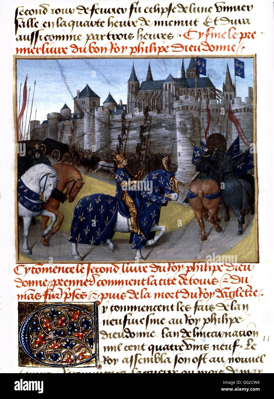 Chroniken von Saint-Denis Miniatur von Jean Fouquet. 1189, Erfassung von Touren durch Philip Auguste (1165-1223), König von Frankreich (1180-1223) 15. Jahrhundert Frankreich Stockfoto
