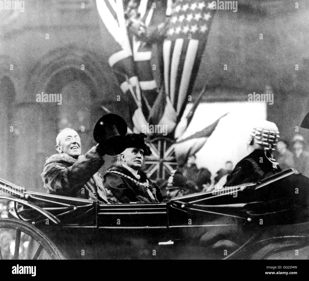 Präsident Wilson in einer Kalesche Kutsche, London 1917 - 1918 Vereinigtes Königreich - Weltkrieg Vincennes. Kriegsmuseum Stockfoto