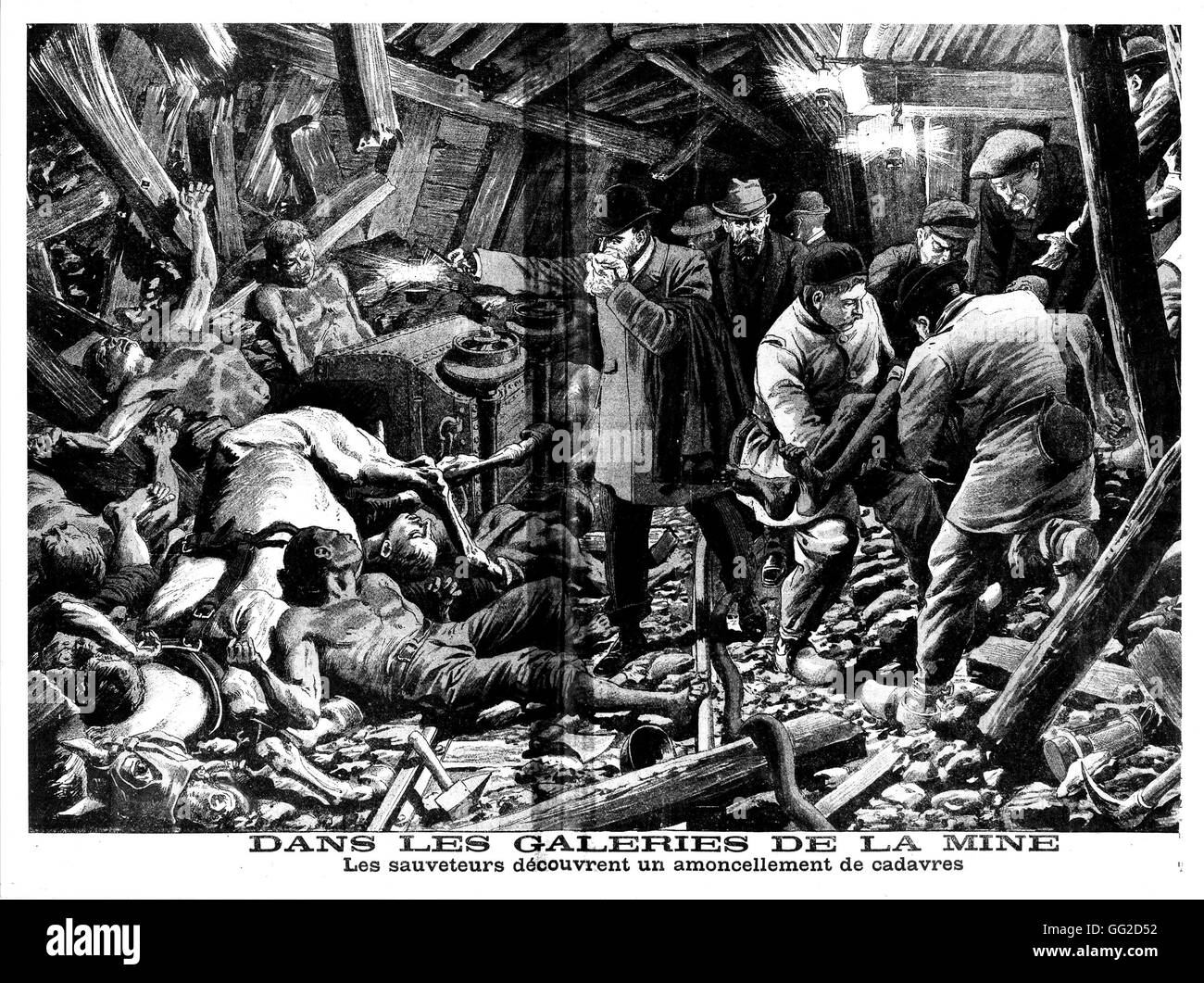 Einsparung der Bergleute nach der Unfall in der Mine von Courrieres 1906 Frankreich passiert Stockfoto