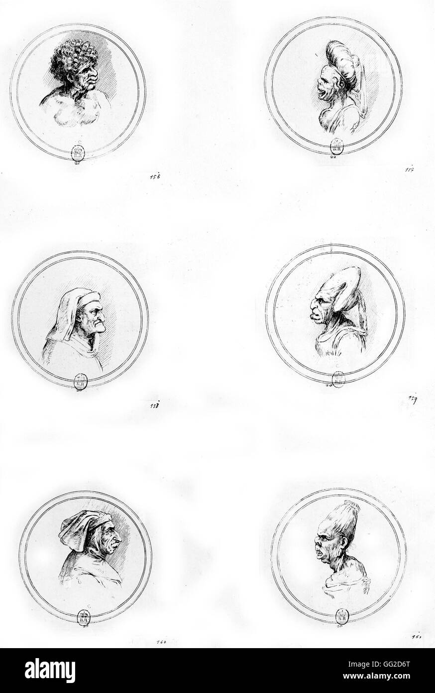 Leonardo da Vinci Italienischschule A grotesken Kopf 1502 Kreidezeichnung veröffentlicht in "Skizzen und Studien der groteske Köpfe". Die Originalzeichnung befindet sich in der königlichen Bibliothek auf Schloss Windsor. Oxford, Bodleian Library Stockfoto