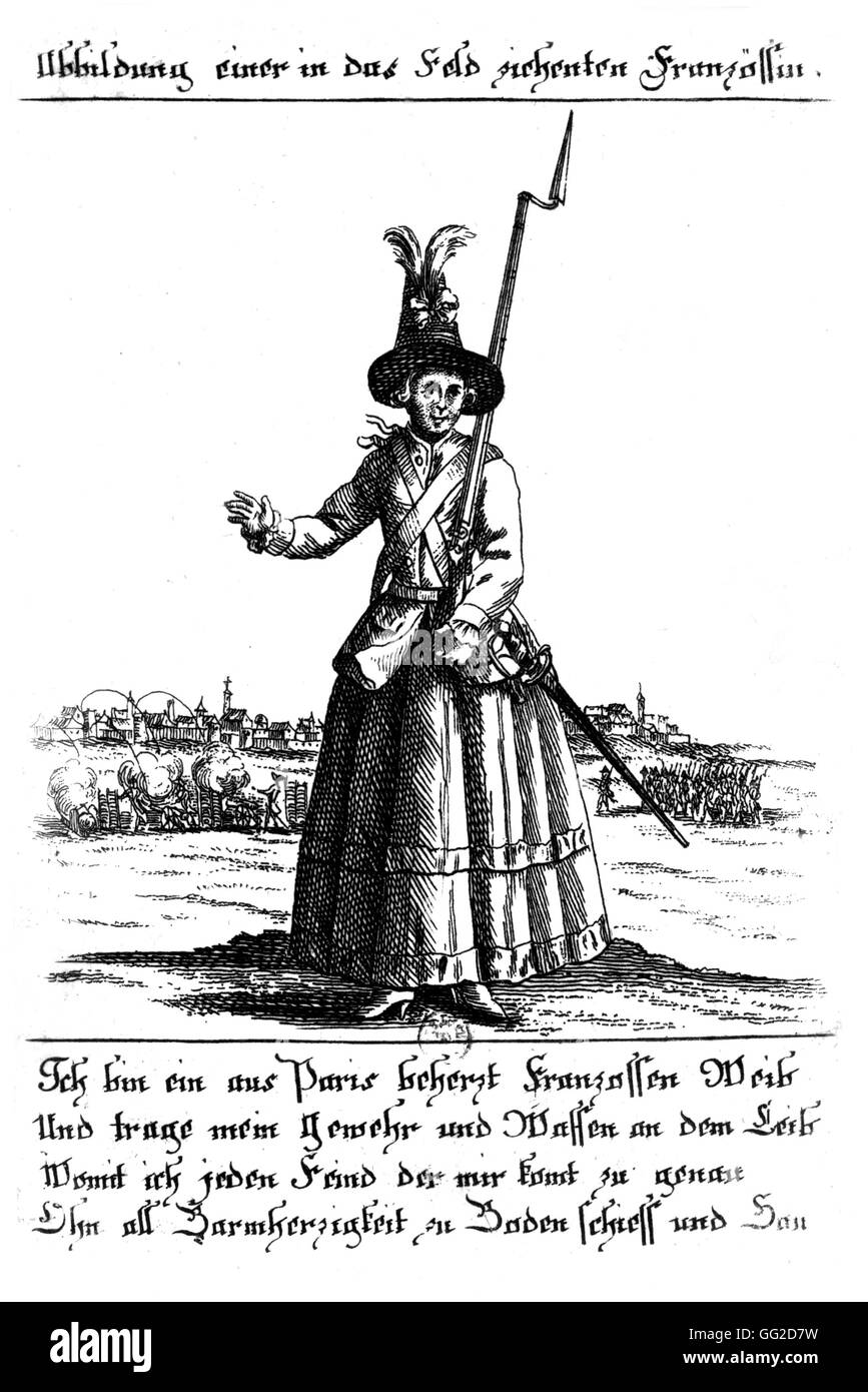 Französische Frau, die in den Krieg gehen. Deutsch Gravur 1794 Frankreich - Revolution von 1789 Paris. Nationalbibliothek Stockfoto