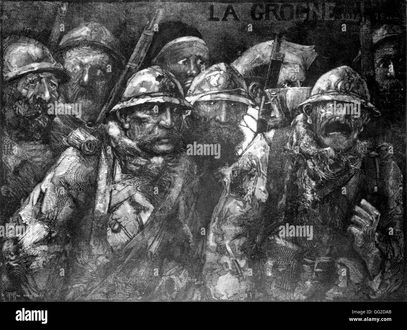Kupferstich von Leon Ruffe. "Das Grollen Unzufriedenheit" 1917 Frankreich - Weltkrieg Vincennes. Kriegsmuseum Stockfoto