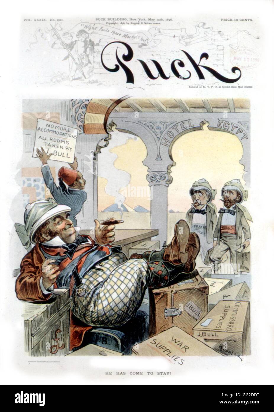 Karikatur über die Engländer, die Ankunft in Ägypten. Veröffentlicht in "Puck" 1896 Vereinigte Staaten Washington. Library of Congress Stockfoto