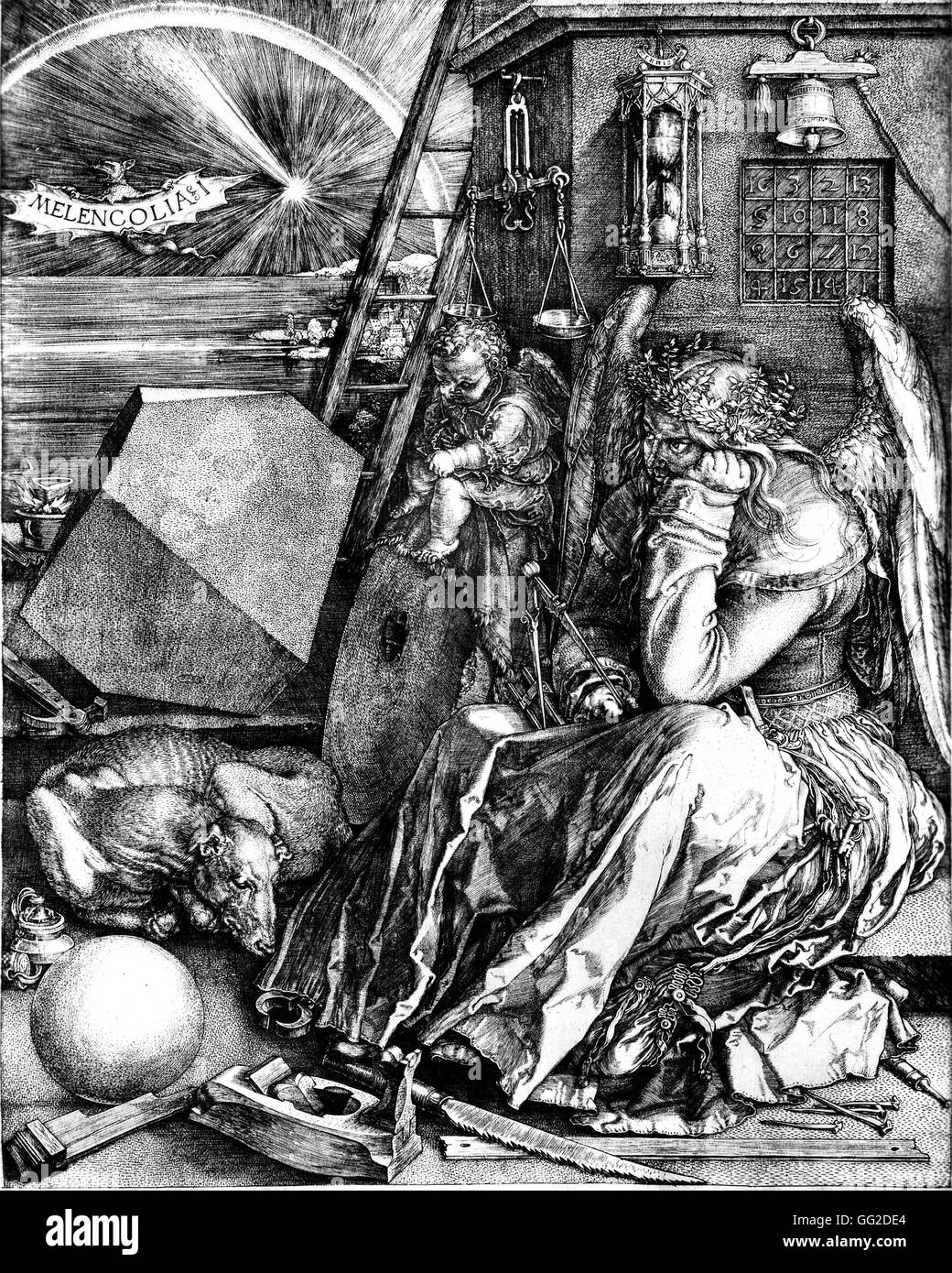 Albrecht Dürer Greman Schule Melencolia Gravur Paris, Bibliothèque Nationale Stockfoto