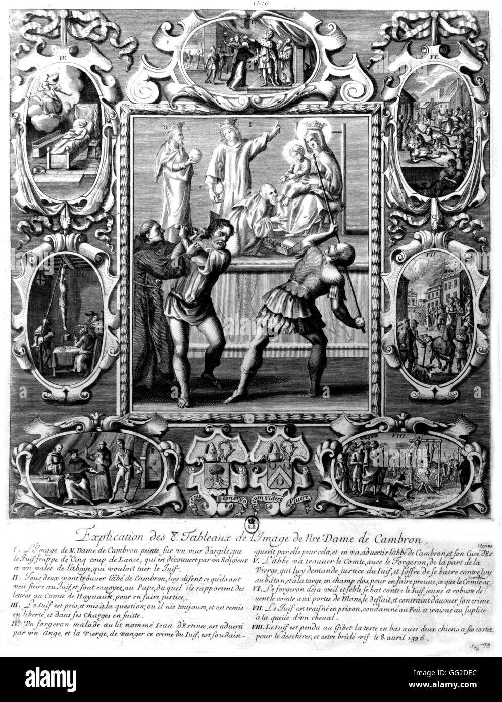 Verfolgung der jüdischen Gotteslästerer das Bild der Muttergottes von Cambron 1615-1628 in Paris. Nationalbibliothek Stockfoto